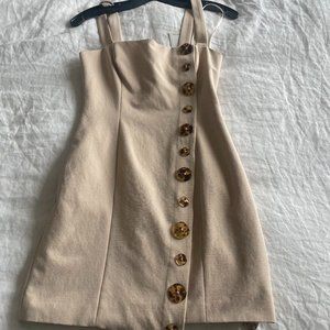 Khaki Colored Polyester Button Dress - US S